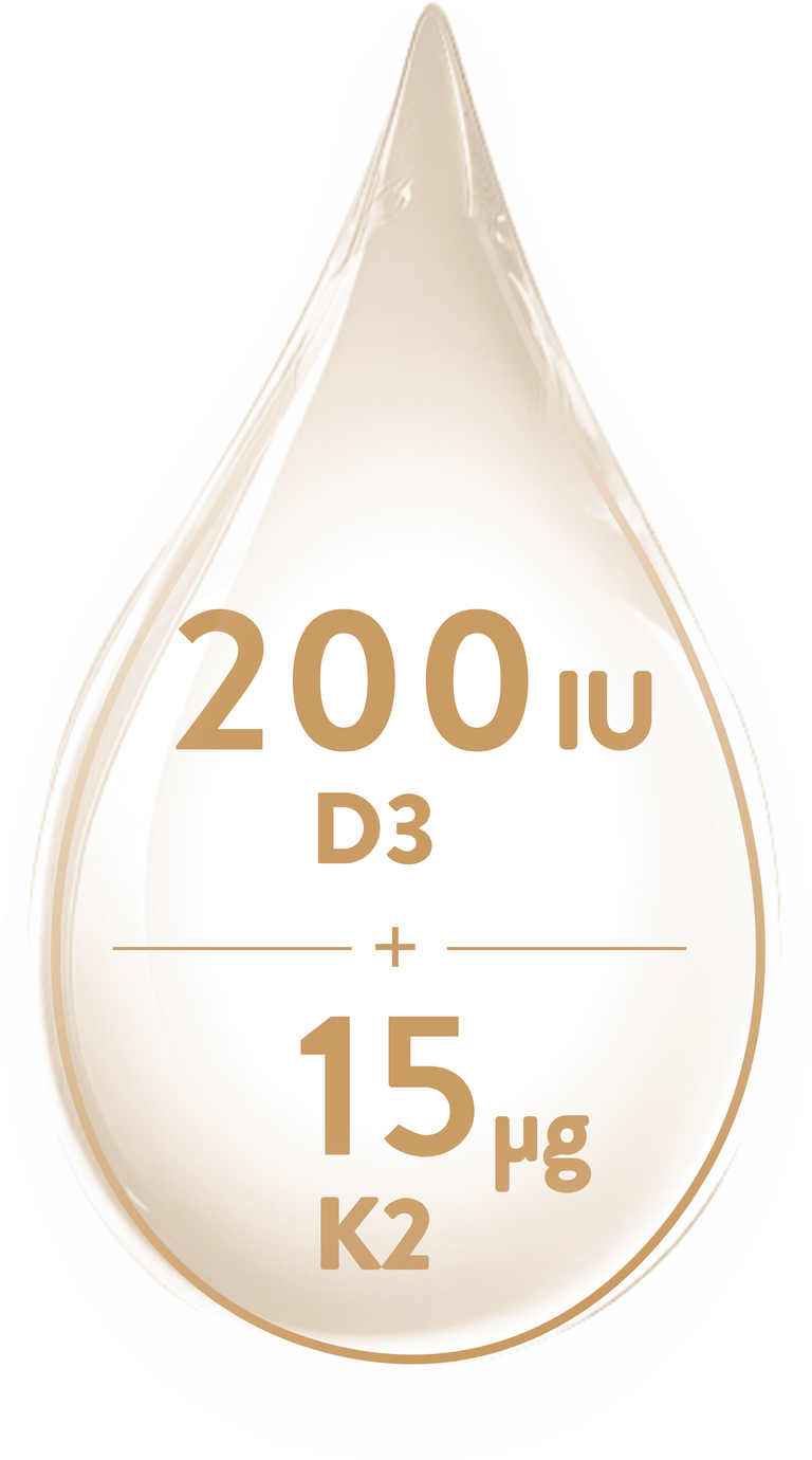 Một giọt: 200 IU vitamin D3 và 15 microgam vitamin K2